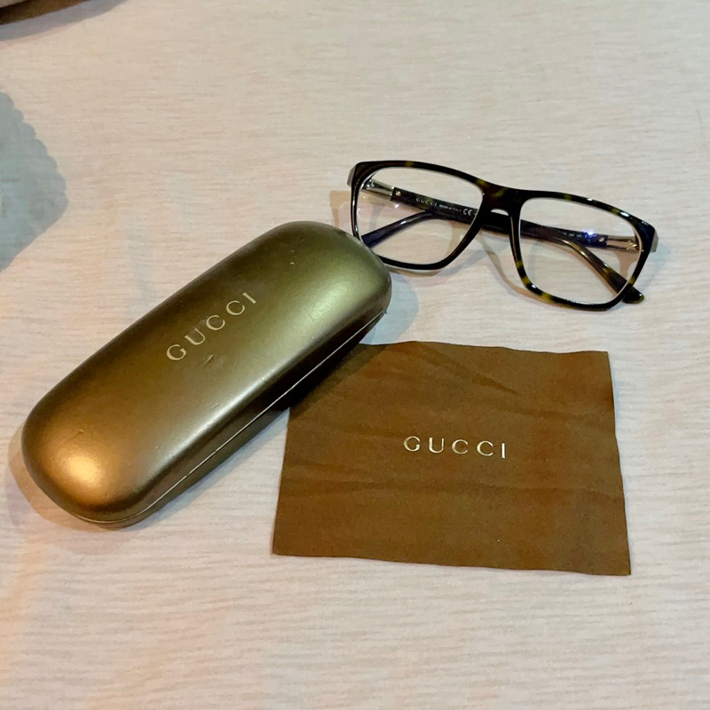 GUCCI 眼鏡框/很久前買的/琥珀色/黑色方框