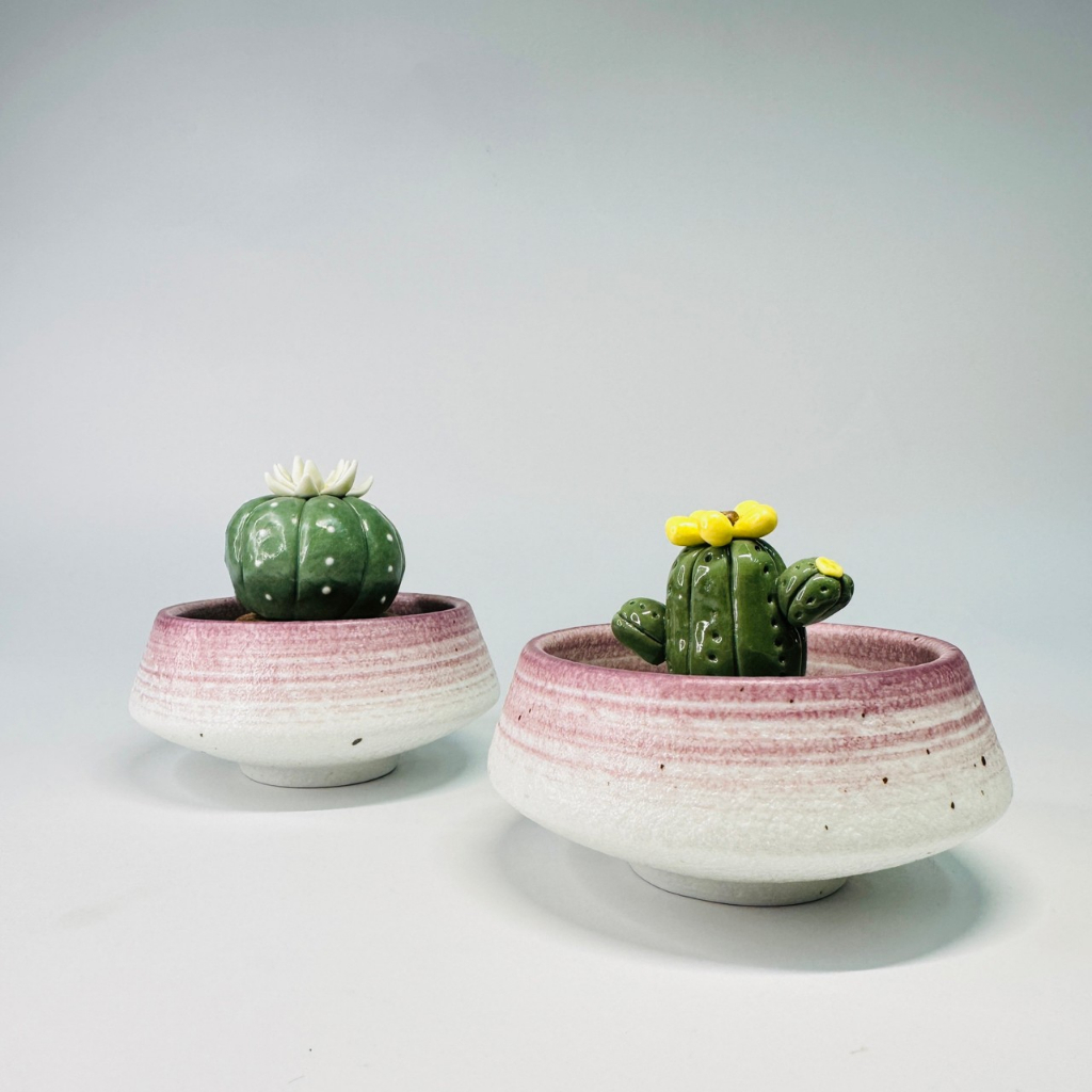 花盆王 知雨若泥 INS生態瓶景觀 蘚苔球水生植物展示陶盆 小首飾收納薰香皿 盆器盆栽容器批發•無底洞•北歐風飛碟淺盆