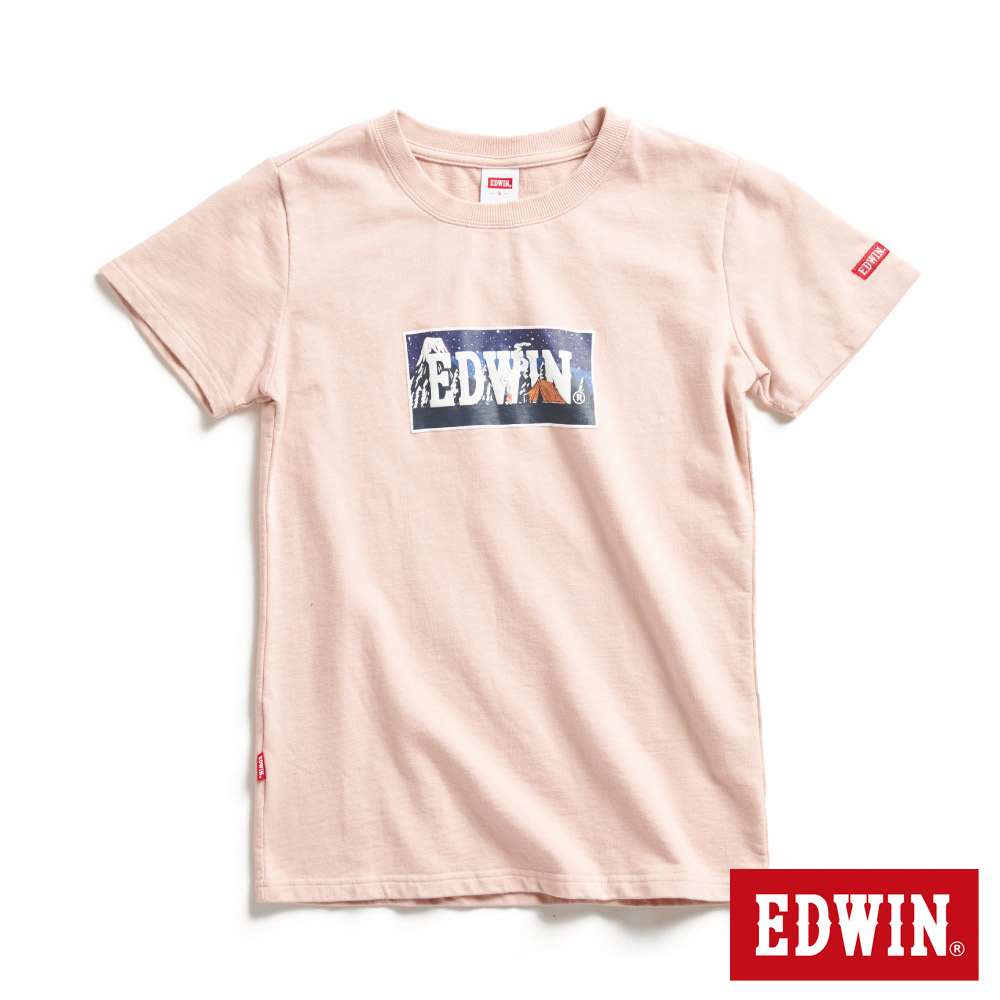 EDWIN 露營系列 富士山腳營地LOGO印花短袖T恤(淡粉紅)-女款