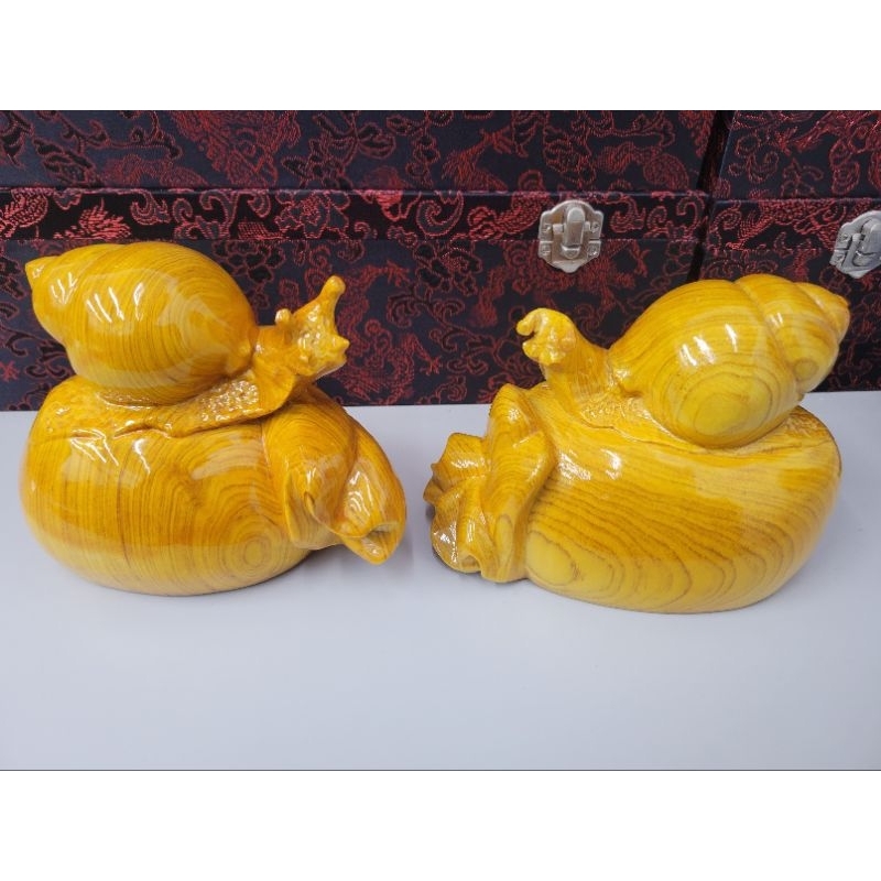 越南檜木 精雕福袋蝸牛二隻一組