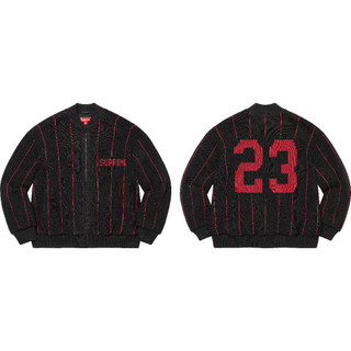 【紐約范特西】預購 SUPREME SS23 PINSTRIPE VARSITY ZIP UP SWEATER 棒球外套