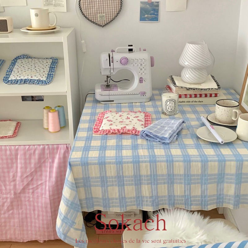 Sokäch🪑韓國奶藍格紋桌布🍼桌布 窗簾 門簾 桌蓋 寶寶藍 格紋 格子 奶藍 韓國