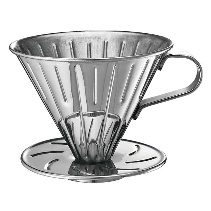 【TIAMO】 V01不銹鋼圓錐咖啡濾杯 附量匙濾紙/HG5033MR(1-2人/不銹鋼原色) | Tiamo品牌旗艦館