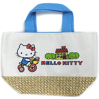 日本 正品 Hello Kitty 凱蒂貓 藤編 白色 手提袋 包包 手提包 購物包 購物袋 限量 藤編包