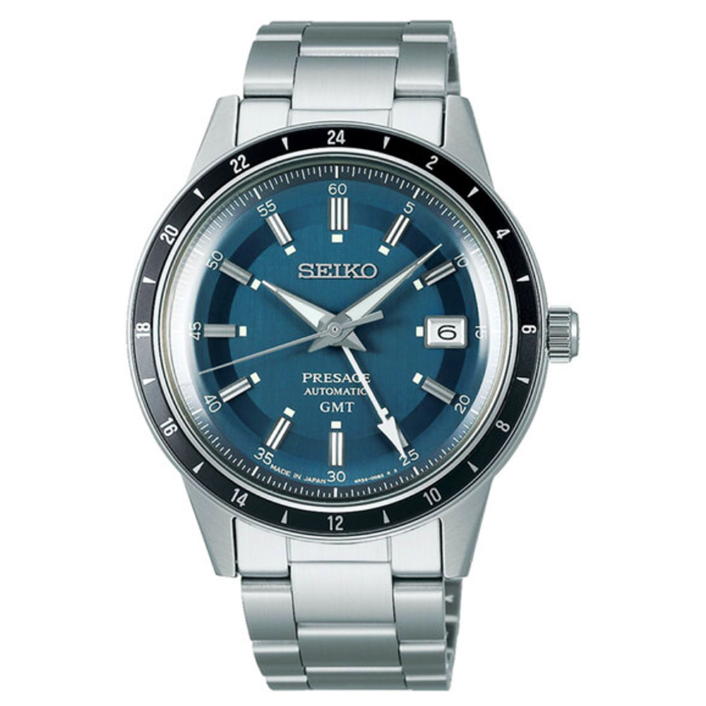 SEIKO精工Presage復古系列GMT雙時區機械錶-藍40.8mm(SSK009J1/4R34-00B0B)SK28