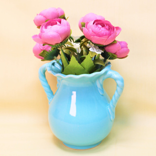 [藏寶船] Sigma 復古歐洲風雙把手陶瓷花瓶 插花瓶 人造花 水瓶