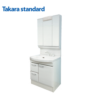 【Takara-standard】日本進口75CM琺瑯雙抽屜門浴櫃組+TAKARA三面收納鏡附照明(ABS)防潮、不發霉