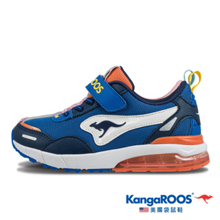 【KangaROOS 美國袋鼠鞋】童鞋 K-RIDER 防潑水氣墊跑鞋 機能運動鞋(藍/白/橘-KK32376)