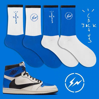 襪中長襪 襪子 運動襪 男襪 閃電 英文 藍 白