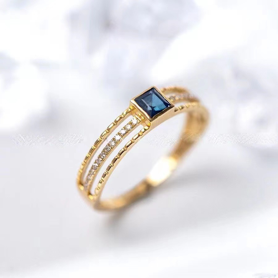 現貨 斯里蘭卡 0.2克拉 20分 海藍寶石 拓帕石 方鑽 S925銀鍍K金 水晶 戒指 可調式戒圍 33