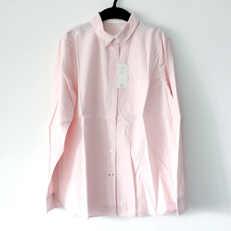 全新正品 GU 女裝粉紅色純棉基本款素面襯衫 長袖襯衫 上班襯衫 休閒襯衫 牛津襯衫