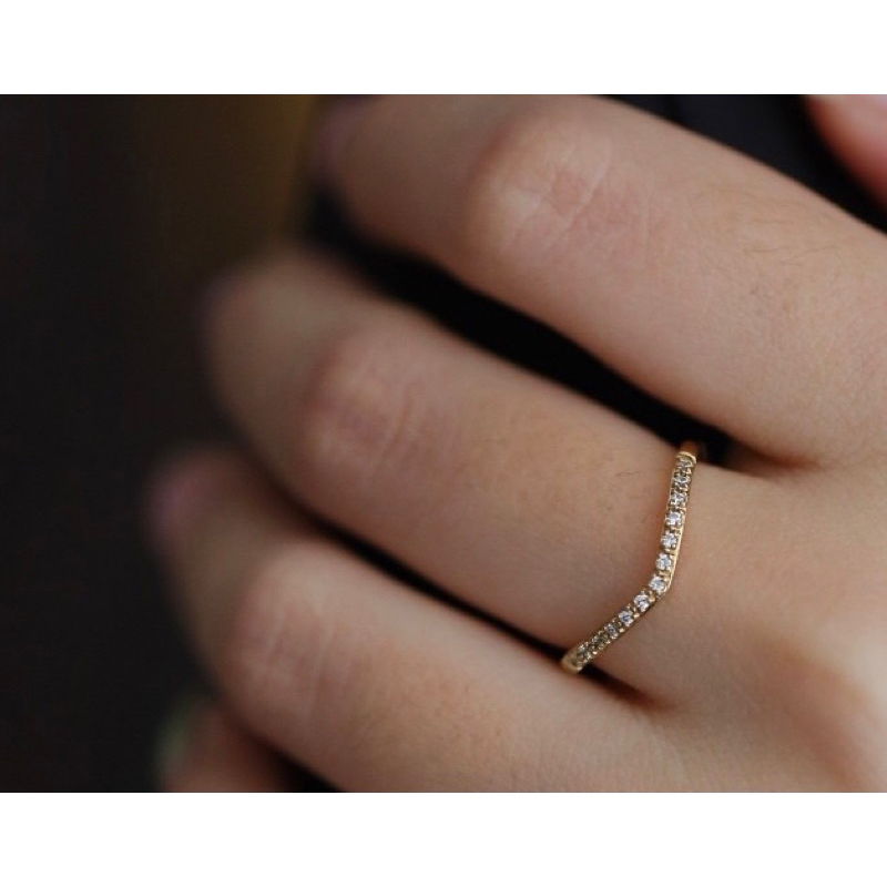 「Lite輕珠寶」9K/14K/18K金V弧形排鑽線戒簡約戒指尾戒