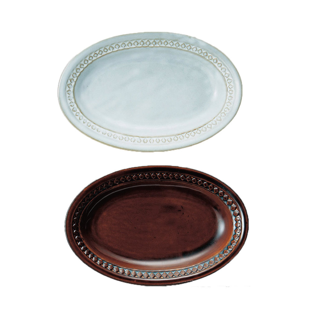 【日本MEISTER HAND】菱紋橢圓餐盤-共2色《WUZ屋子》餐盤 陶瓷盤 碗盤 盤子