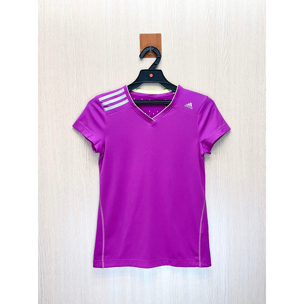 Adidas 愛迪達 紫色三線小Logo運動短T
