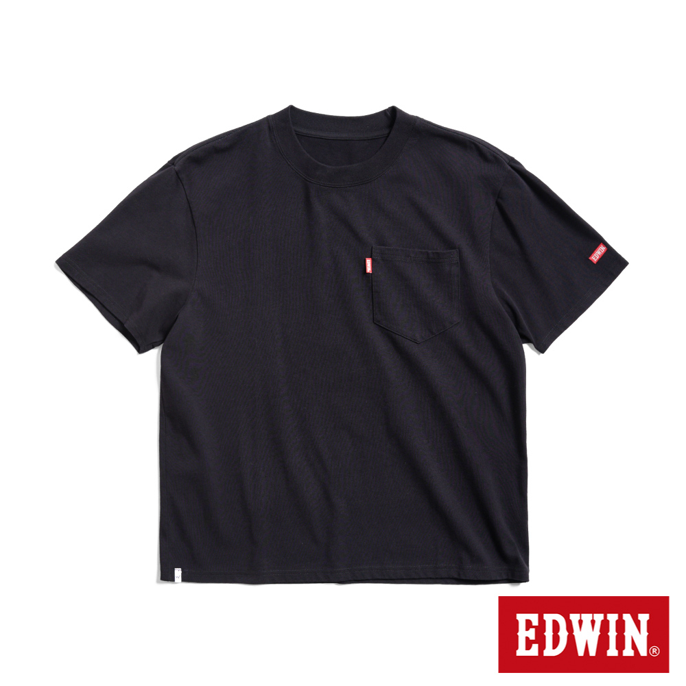 EDWIN 寬版口袋小夾標短袖T恤(黑色)-男款