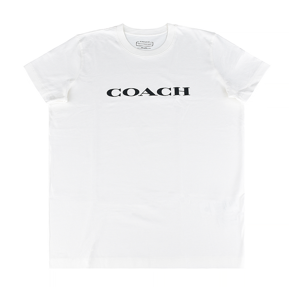 COACH字母LOGO黑字設計純棉圓領短袖T恤(女款/白)