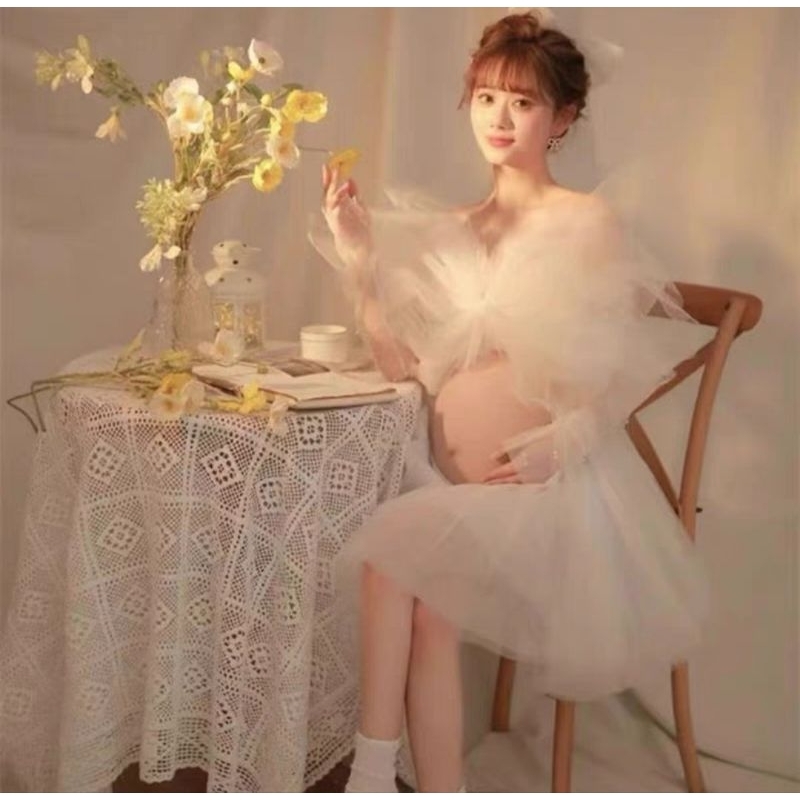 【出租】NO190白色俏皮蝴蝶短裙🌟孕婦寫真服
