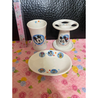 Disney 迪士尼 米奇&米妮 陶瓷 牙刷架+漱口杯+皂盤 3件組