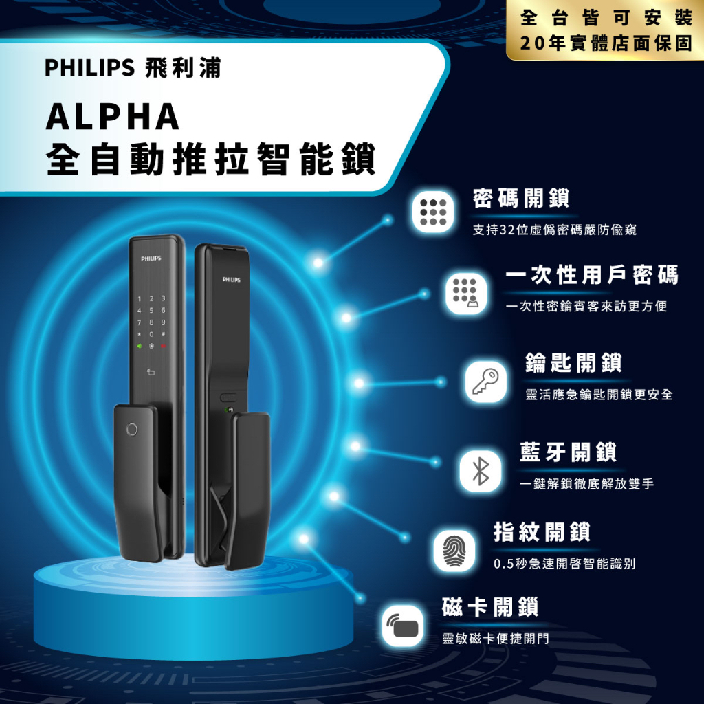【專業 誠信 20年實體店面有保固】飛利浦 Philips EasyKey Alpha 全自動推拉智能電子鎖 全台可安裝