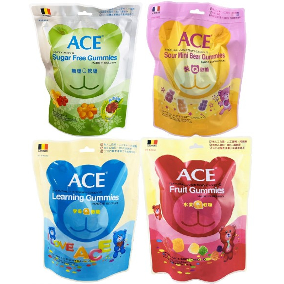 比利時ACE Q軟糖 量販包 240g/220g袋  可樂 新口味 水果、字母、無糖、酸Q