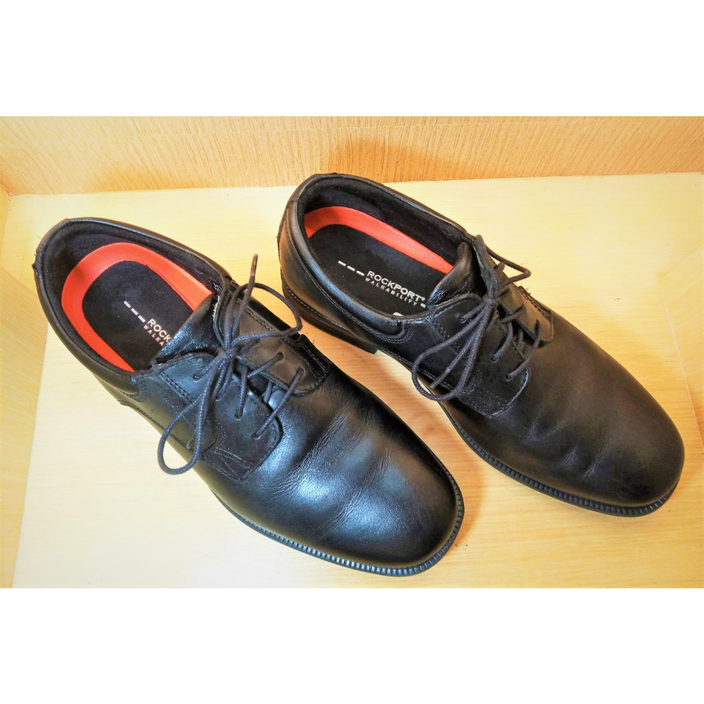 美國經典品牌 Rockport 正裝繫帶舒適皮鞋 科技防水+動態懸掛減震鞋跟橡膠底 (寬楦) 黑 尺寸: US8