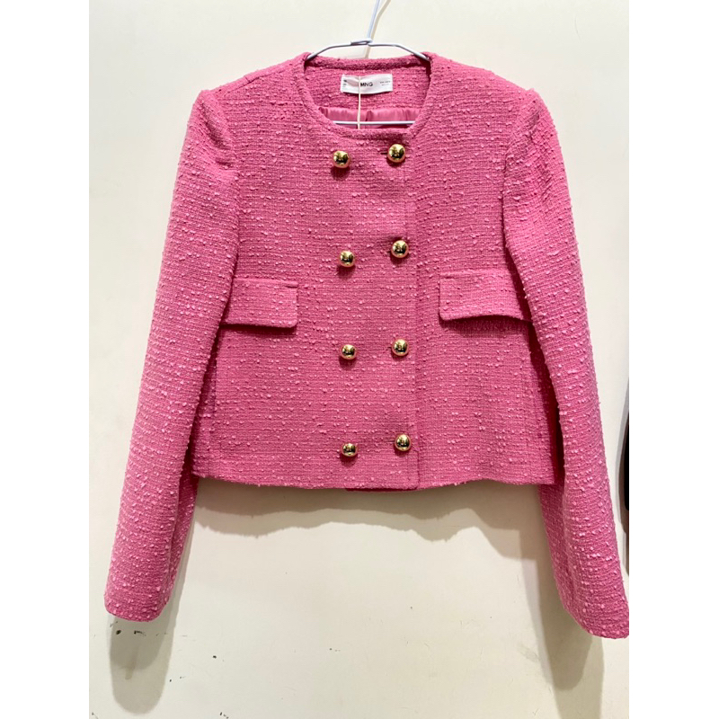 芭比粉 全新Mango金釦粉紅色外套 小香風大衣