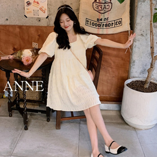 ANNE｜泡泡袖洋裝 短袖洋裝 L-2XL【AD20266】洋裝 方領洋裝 可愛洋裝 短裙洋裝 短裙連身裙 洋裝 連身裙