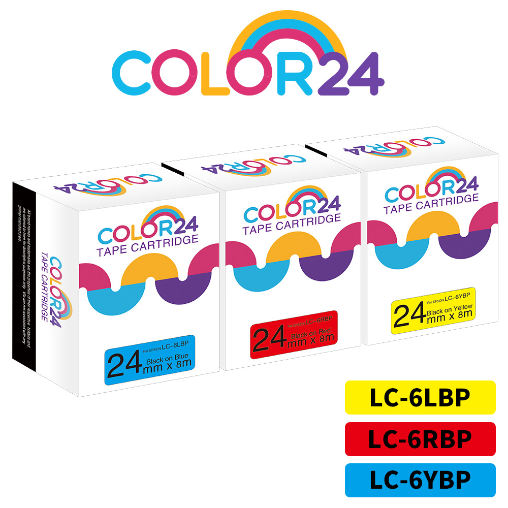COLOR24 EPSON 黑字 相容 副廠 黃色 紅色 藍色 貼紙 標籤帶 24mm LW-700 LW-Z900