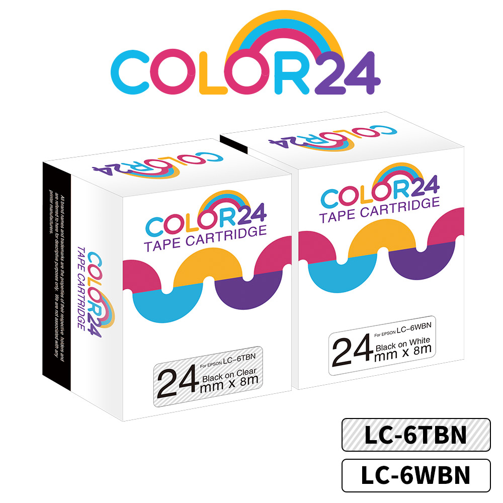 COLOR24 EPSON 黑字 相容 副廠 透明 白色 貼紙 標籤帶 標籤貼 24mm LW-700 LW-Z900