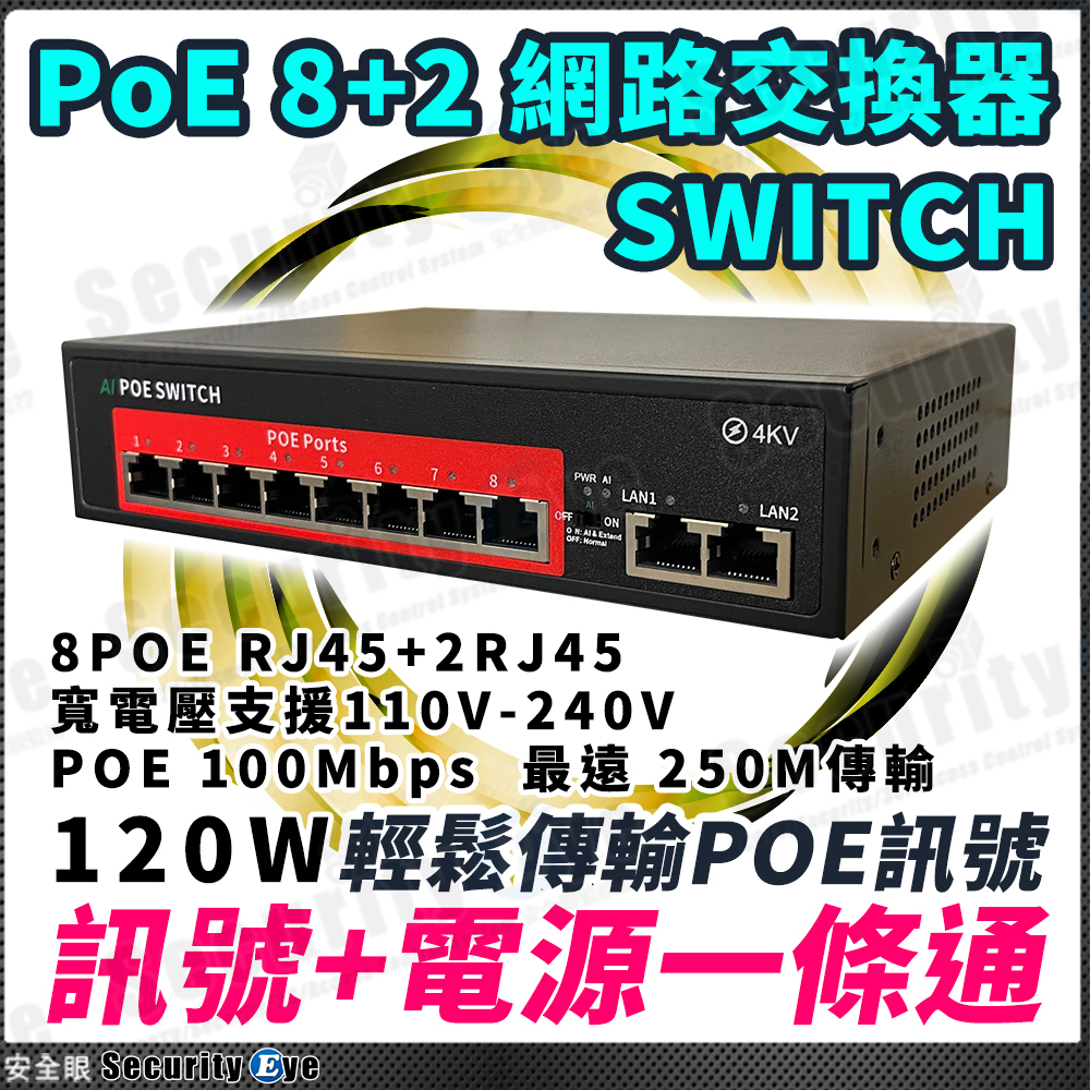 8+2 POE SWITCH 交換器 交換機 8路 10路 路由器 IP 網路 分享器 攝影機 1080P NVR 帶電