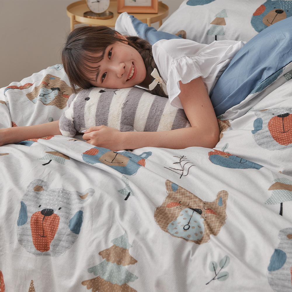 戀家小舖 台灣製床包 雙人床包 兩用被套 床單 松木熊 100%精梳棉 床包兩用被套組 含枕套 60支精梳棉