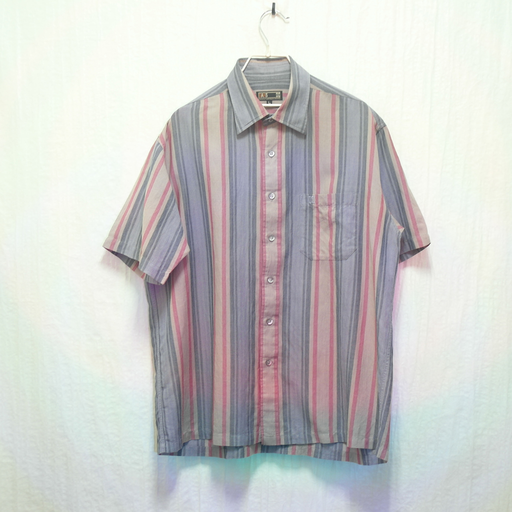 三件7折🎊 Daks 短袖襯衫 襯衫 條紋 藍灰紅 極稀有 日本製 老品 復古 古著 vintage