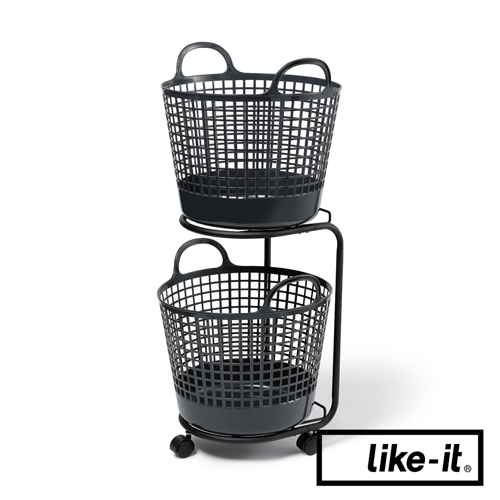 【日本like-it】移動式圓形疊疊洗衣提籃(二層組) - 共2色《屋外生活》