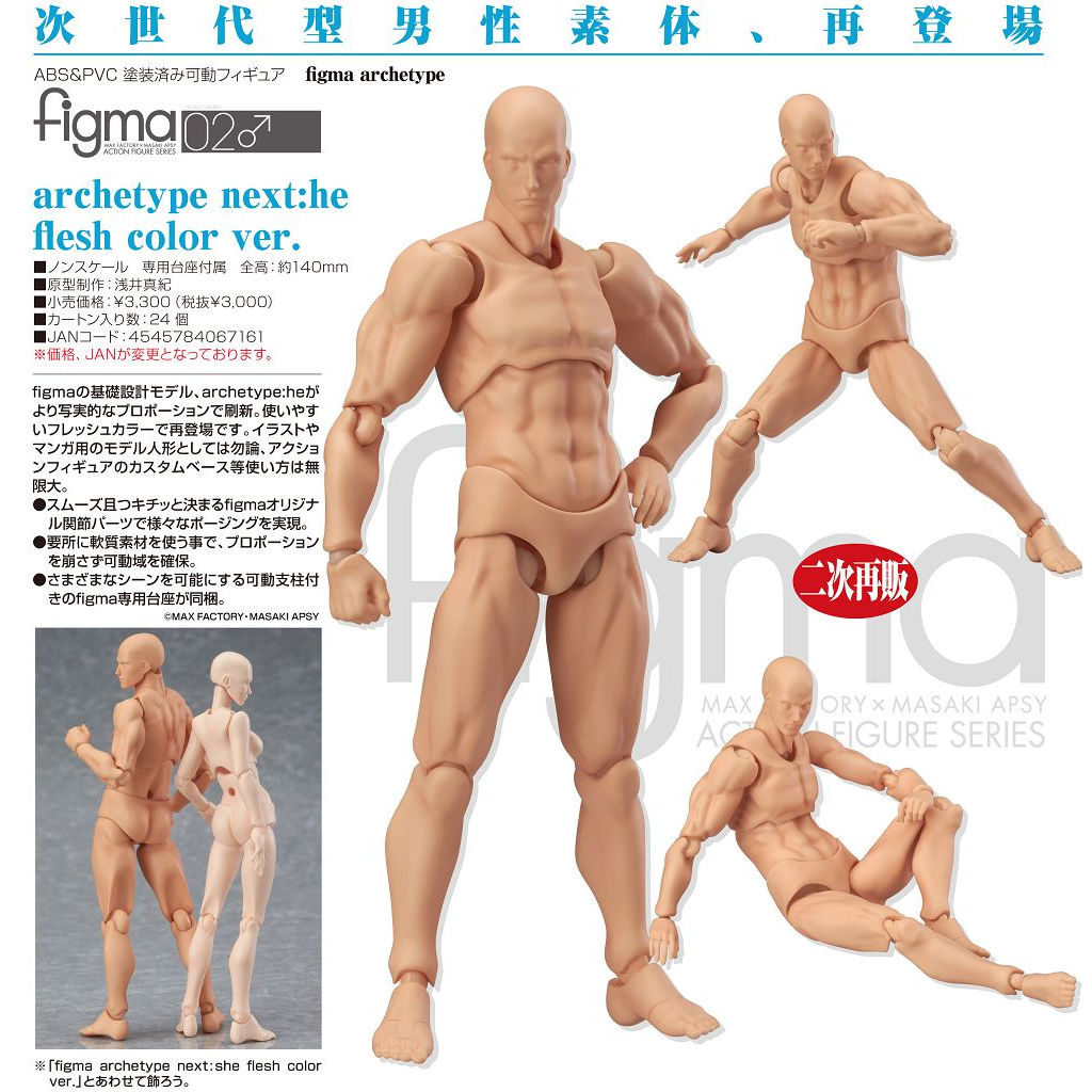 【元氣箱】現貨 Figma Archetype 02 Next: He 次世代型男性素體 繪畫素體 美術人體模型 肉色