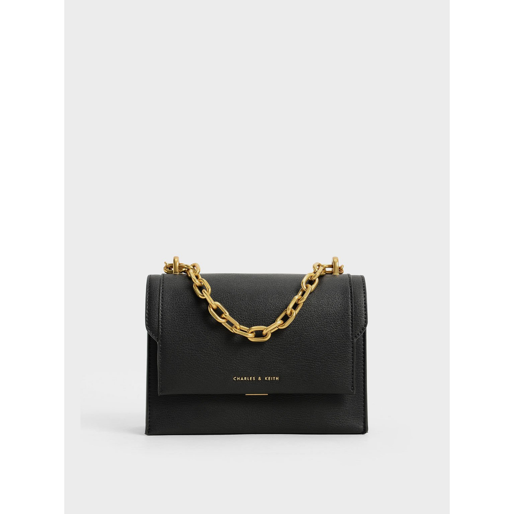 正品小CK 專櫃品牌 Charles & Keith 粗細練造型雙鍊條掀蓋斜背包 信封包 劍橋包