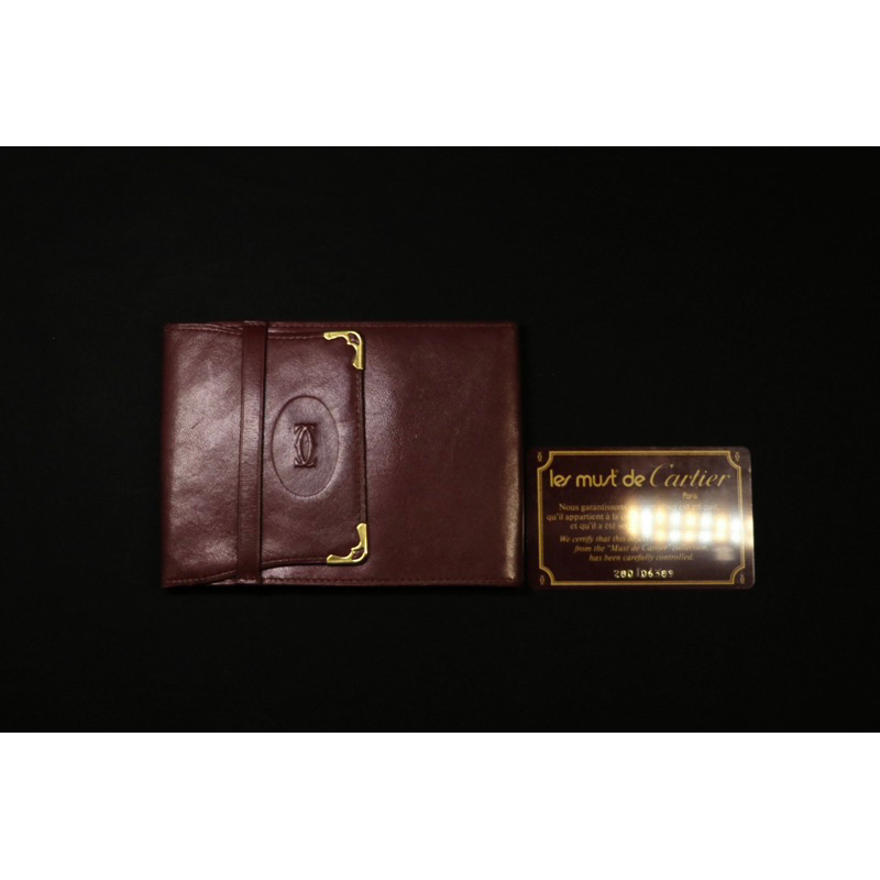 Cartier 特殊款小牛皮中夾| Vintage Burgundy Trifold Calfskin Wallet