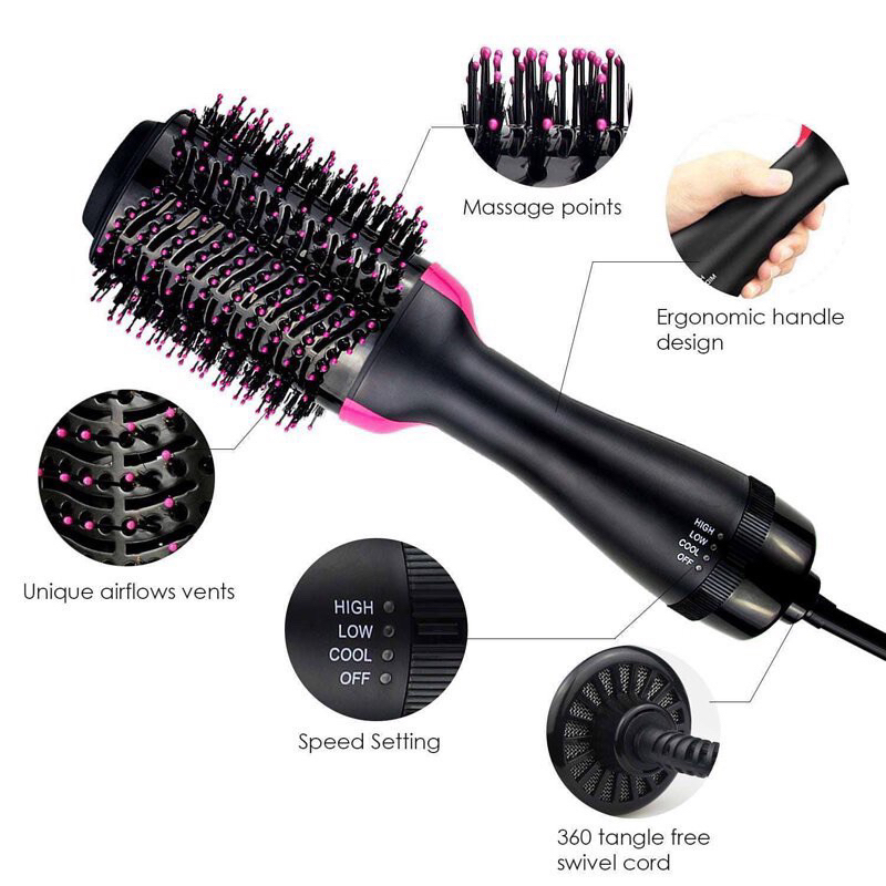（近乎全新）黑粉Revlon露華濃One-Step Hair Dryer &amp; Volumizer整髮器、熱風梳、直髮梳