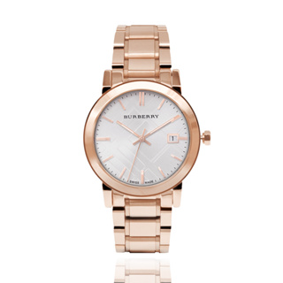 BURBERRY | 英倫經典格紋腕錶 簡約立體格紋 玫瑰金 白面 不鏽鋼錶帶-BU9004