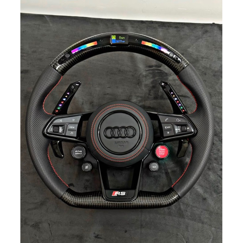 奧迪 Audi R8 四鍵 碳纖維 方向盤 搭配 LED超轉燈、超轉燈撥片