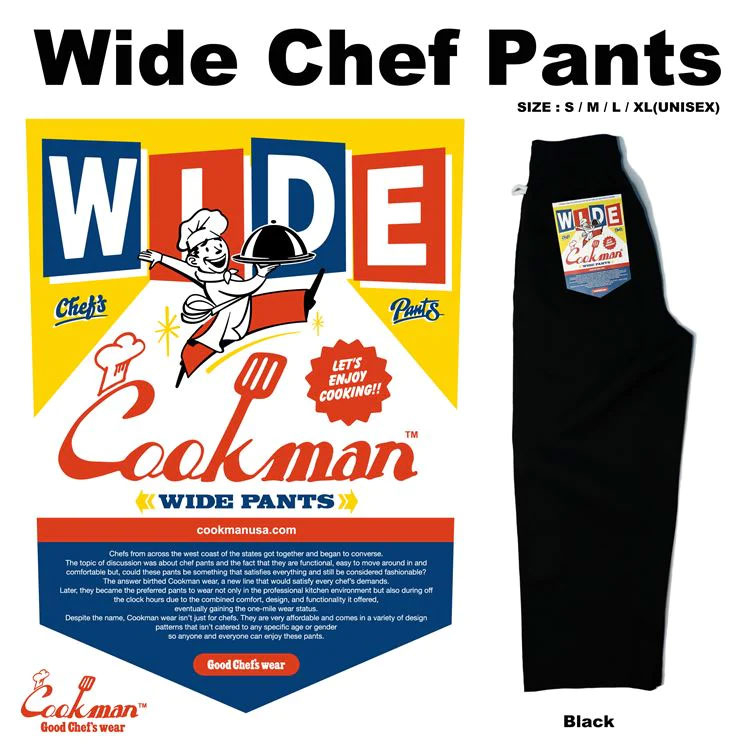 COOKMAN USA 231-11935 Wide Chef Pants 寬版 廚師長褲 休閒長褲 (黑色) 化學原宿