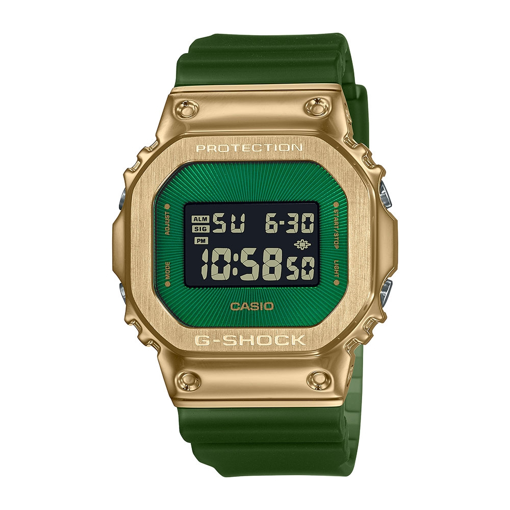 CASIO卡西歐 G-SHOCK 沙漠越野 奢華冒險 搶眼金綠 金屬錶殼 經典方型 GM-5600CL-3