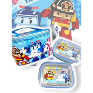 【快樂童年精品】韓國進口~超值款!波力 POLI 救援小隊不鏽鋼隔熱便當盒2個(附便當手提袋)