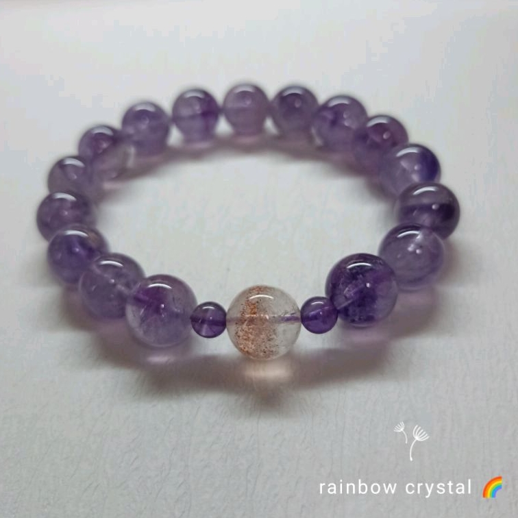 rainbow crystal 🌈天然紫水晶手珠 11mm 手串 手鍊 夢幻紫水晶 幻影紫水晶 金草莓超七