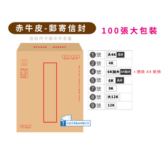 【巨匠】赤牛皮紙 [ 郵寄 ] 信封 (100張)大包裝-0292~0296/02118/02120