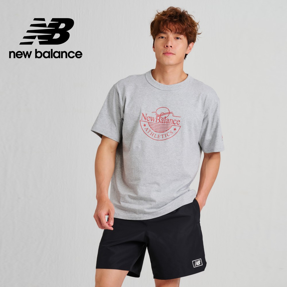 【New Balance】 NB 圓領親膚短袖上衣_男性_灰色_AMT33541AG