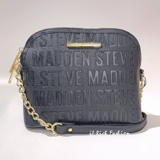 Steve Madden 黑色真皮字母浮雕側肩/斜背兩用包 #DT517050