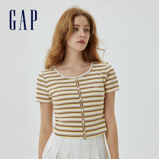 Gap 女裝 Logo羅紋短版短袖T恤 女友T系列- 黃色條紋(598855)