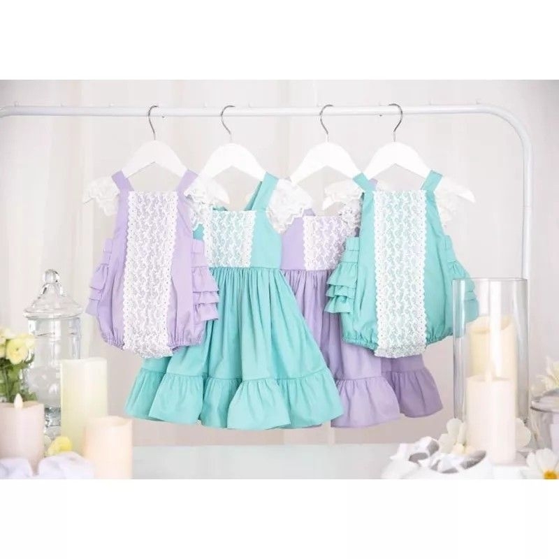 Ricrac &amp; Ruffles Candelaria Aqua Dress - 絕版 RR全新蕾絲美背飛袖包屁/洋裝