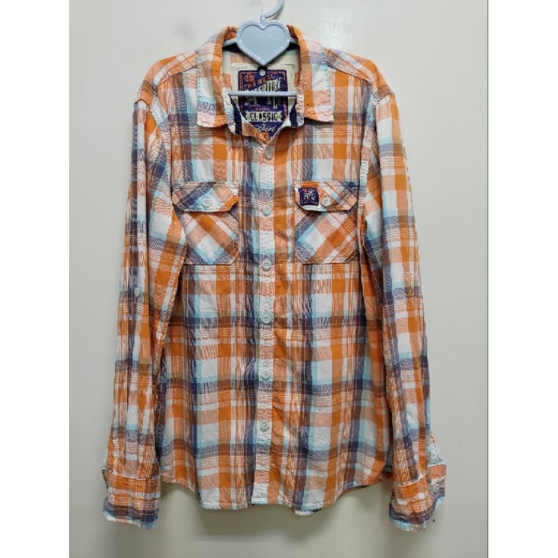 Superdry 橘格子長袖襯衫（XL號） 二手