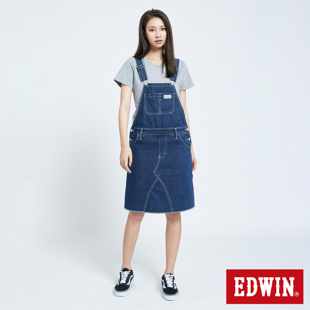 EDWIN 連身吊袋牛仔短裙(石洗藍)-女款